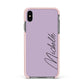 Personalised Lavender Script Name Design Apple iPhone Xs Max Impact Case Pink Edge on Black Phone