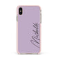 Personalised Lavender Script Name Design Apple iPhone Xs Max Impact Case Pink Edge on Gold Phone