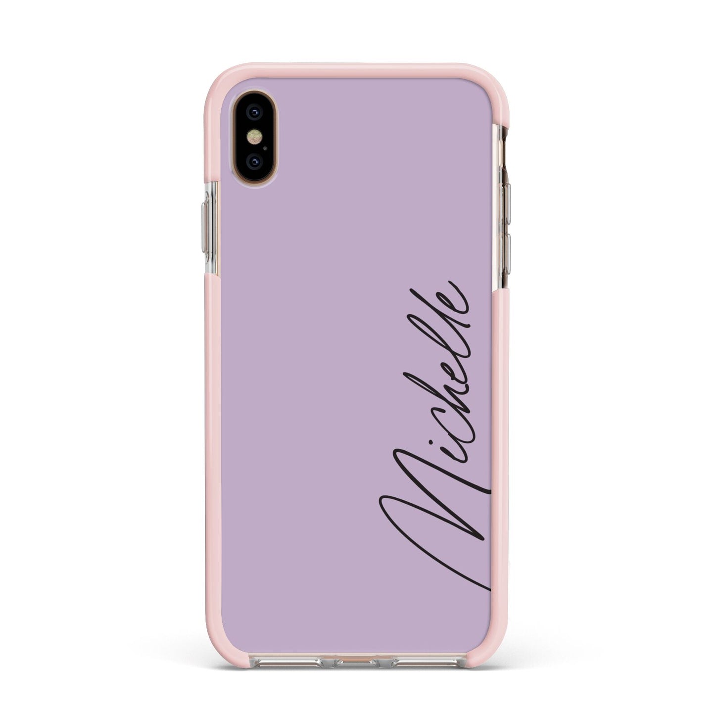 Personalised Lavender Script Name Design Apple iPhone Xs Max Impact Case Pink Edge on Gold Phone