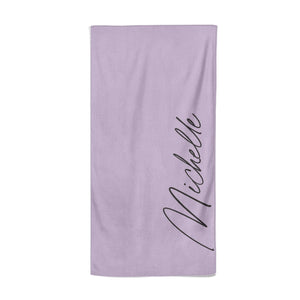 Personalised Lavender Script Name Design Beach Towel