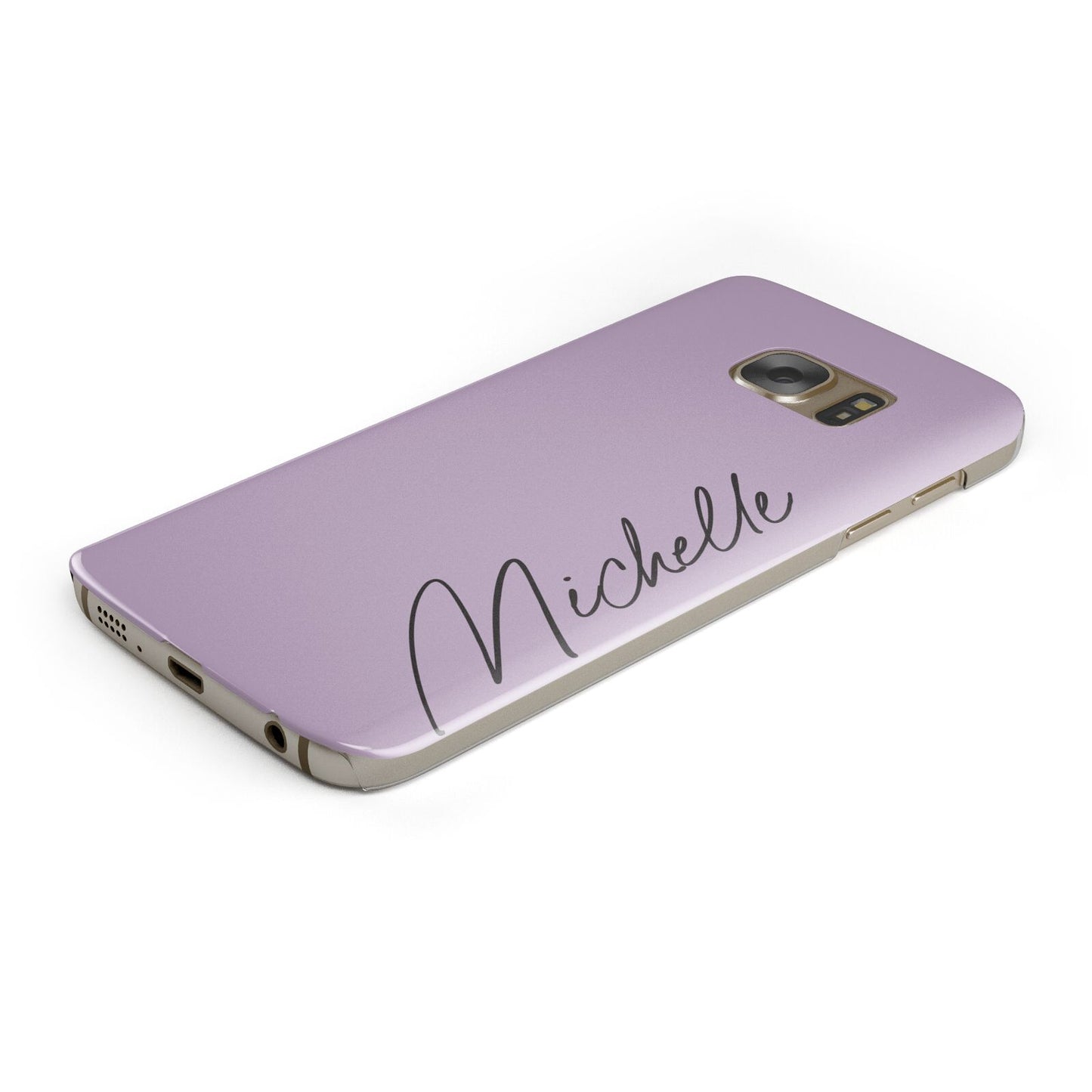Personalised Lavender Script Name Design Protective Samsung Galaxy Case Angled Image