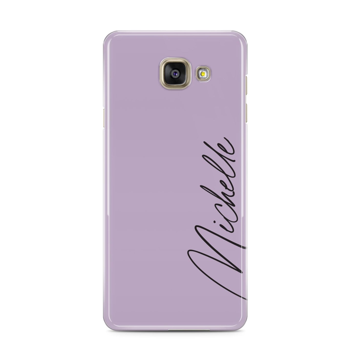 Personalised Lavender Script Name Design Samsung Galaxy A3 2016 Case on gold phone
