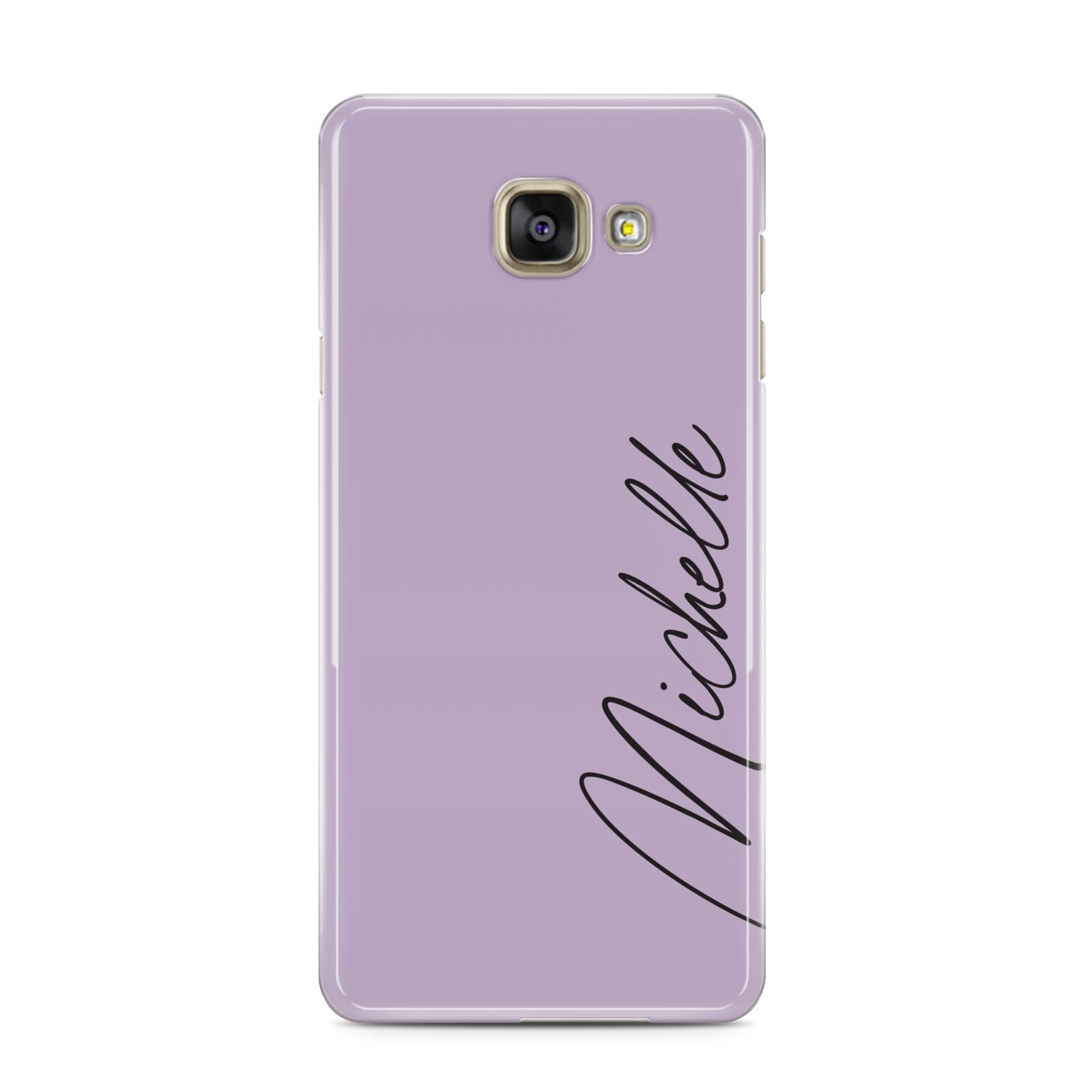Personalised Lavender Script Name Design Samsung Galaxy A3 2016 Case on gold phone