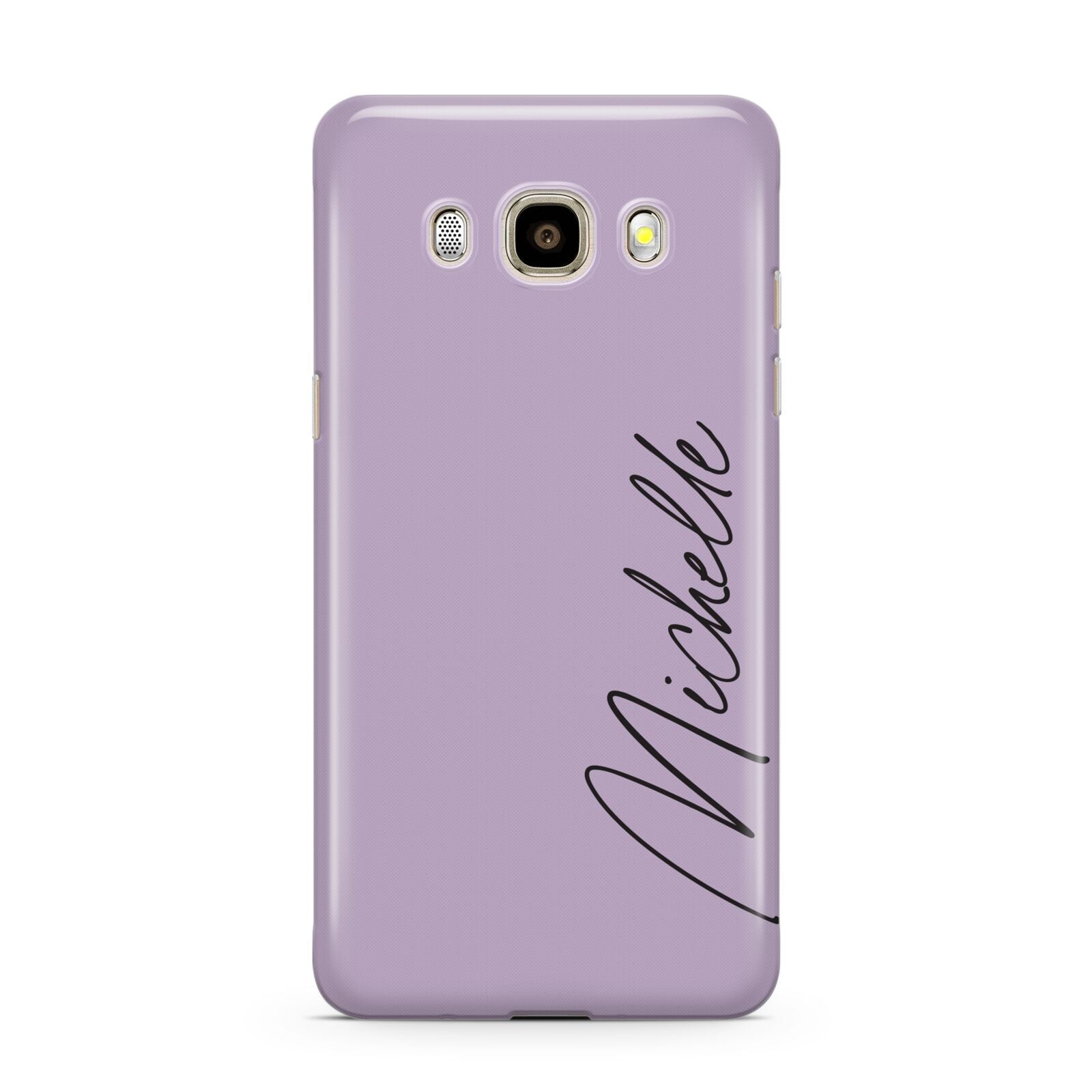 Personalised Lavender Script Name Design Samsung Galaxy J7 2016 Case on gold phone