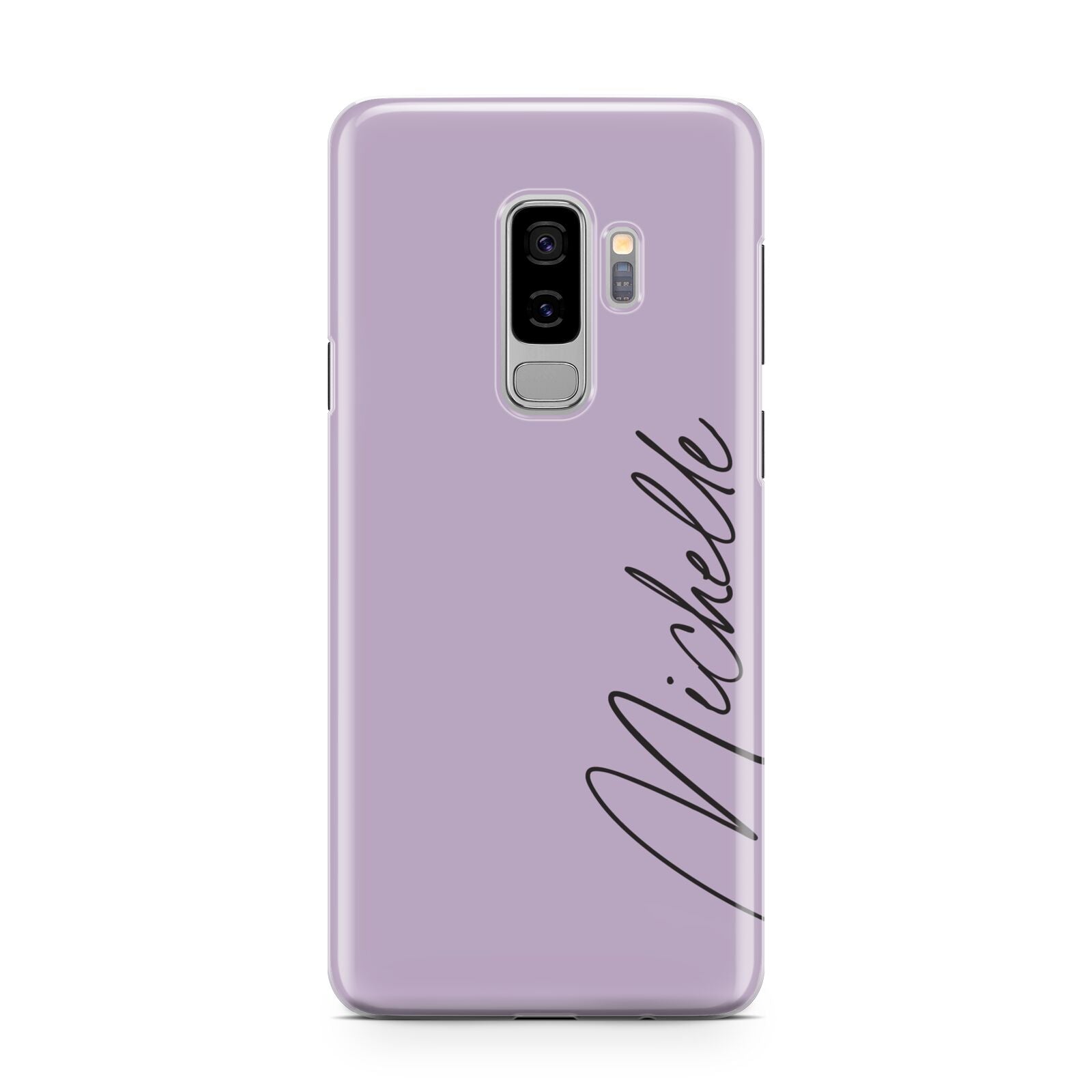Personalised Lavender Script Name Design Samsung Galaxy S9 Plus Case on Silver phone