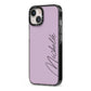 Personalised Lavender Script Name Design iPhone 13 Black Impact Case Side Angle on Silver phone