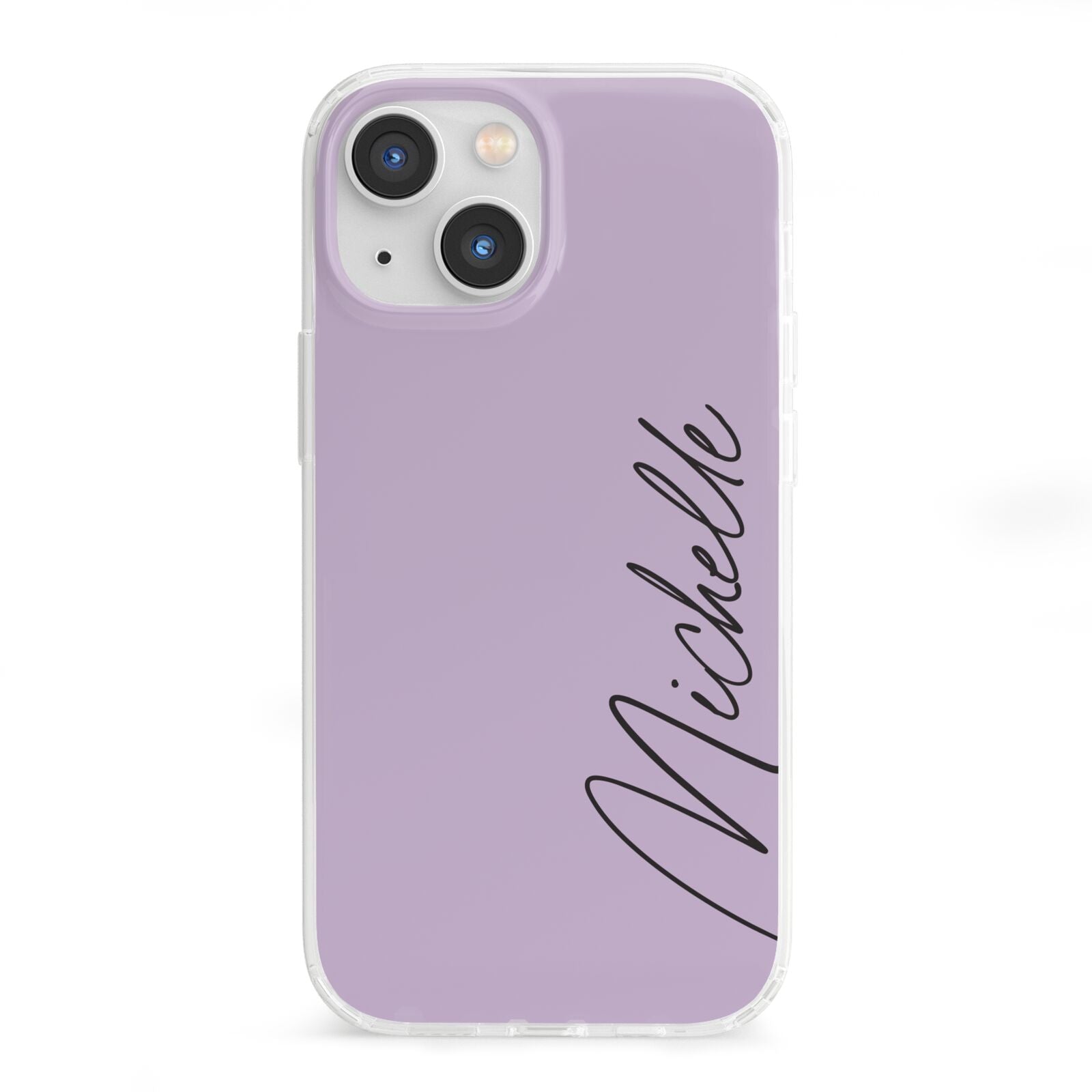 Personalised Lavender Script Name Design iPhone 13 Mini Clear Bumper Case