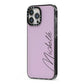 Personalised Lavender Script Name Design iPhone 13 Pro Max Black Impact Case Side Angle on Silver phone