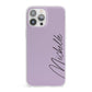 Personalised Lavender Script Name Design iPhone 13 Pro Max Clear Bumper Case