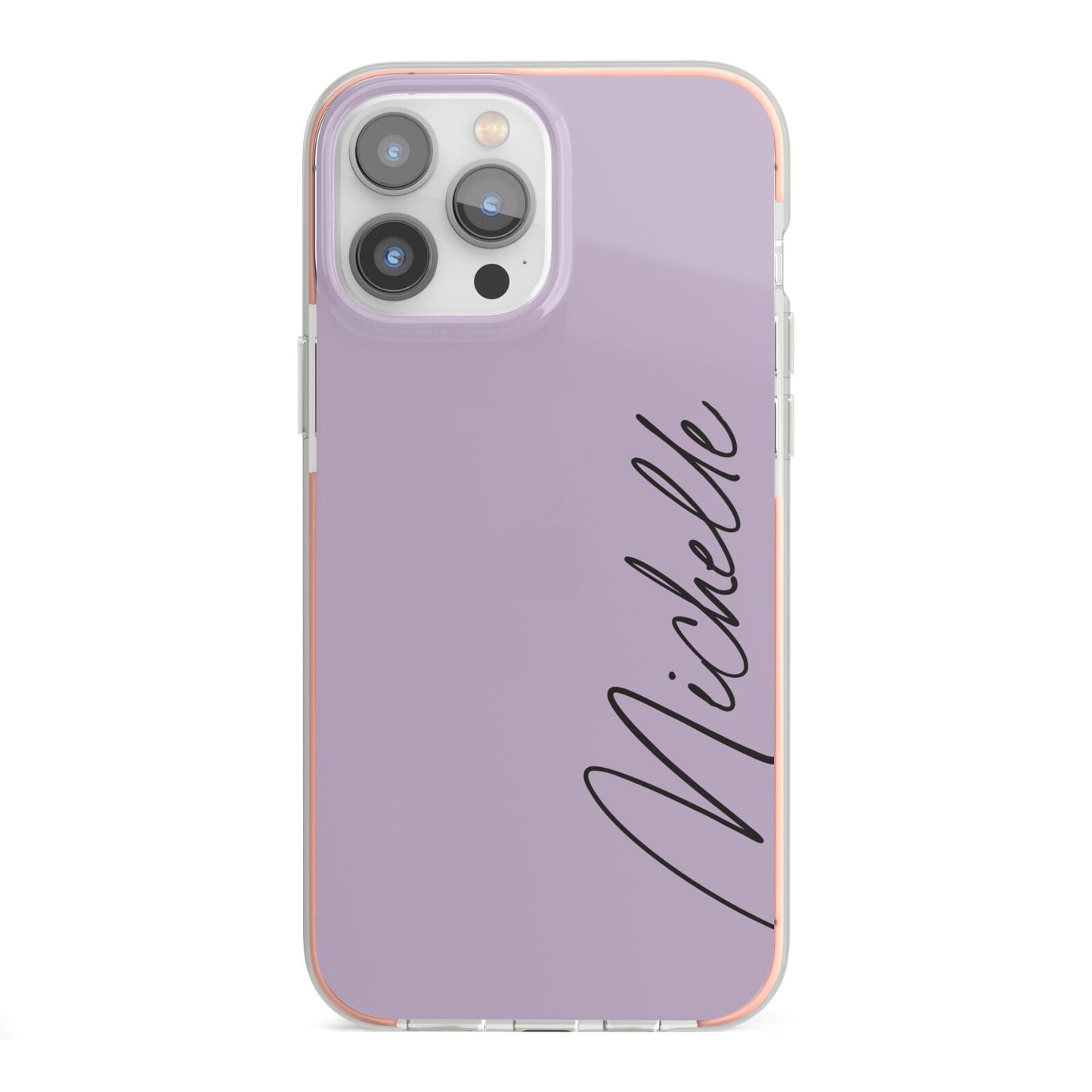 Personalised Lavender Script Name Design iPhone 13 Pro Max TPU Impact Case with Pink Edges