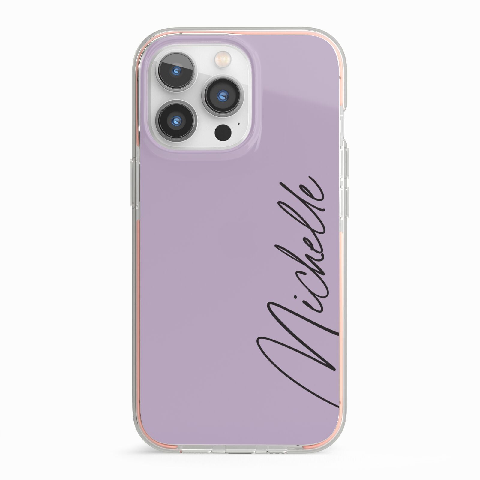 Personalised Lavender Script Name Design iPhone 13 Pro TPU Impact Case with Pink Edges