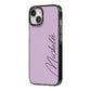 Personalised Lavender Script Name Design iPhone 14 Black Impact Case Side Angle on Silver phone
