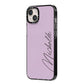 Personalised Lavender Script Name Design iPhone 14 Plus Black Impact Case Side Angle on Silver phone