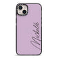 Personalised Lavender Script Name Design iPhone 14 Plus Black Impact Case on Silver phone