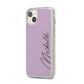 Personalised Lavender Script Name Design iPhone 14 Plus Clear Tough Case Starlight Angled Image