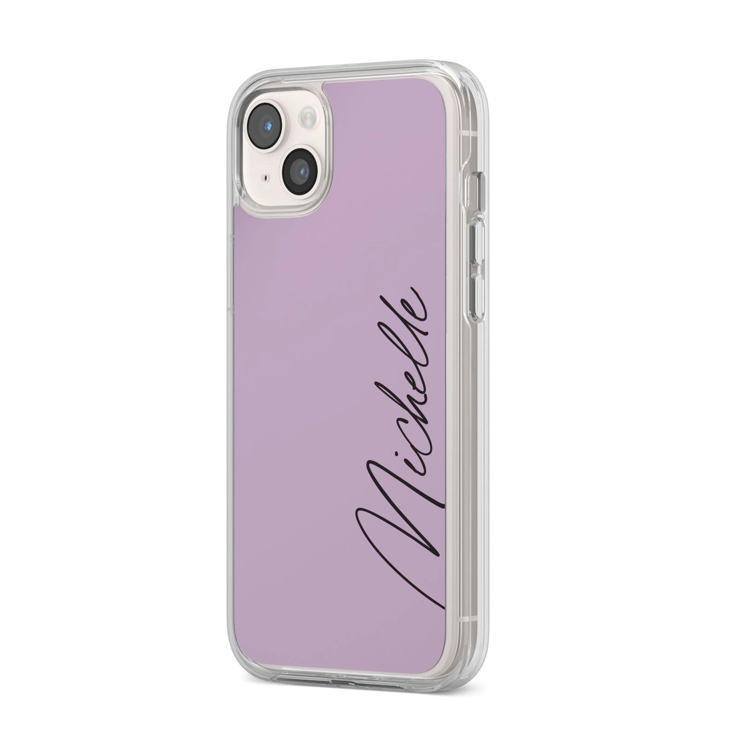 Personalised Lavender Script Name Design iPhone 14 Plus Clear Tough Case Starlight Angled Image