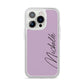 Personalised Lavender Script Name Design iPhone 14 Pro Clear Tough Case Silver