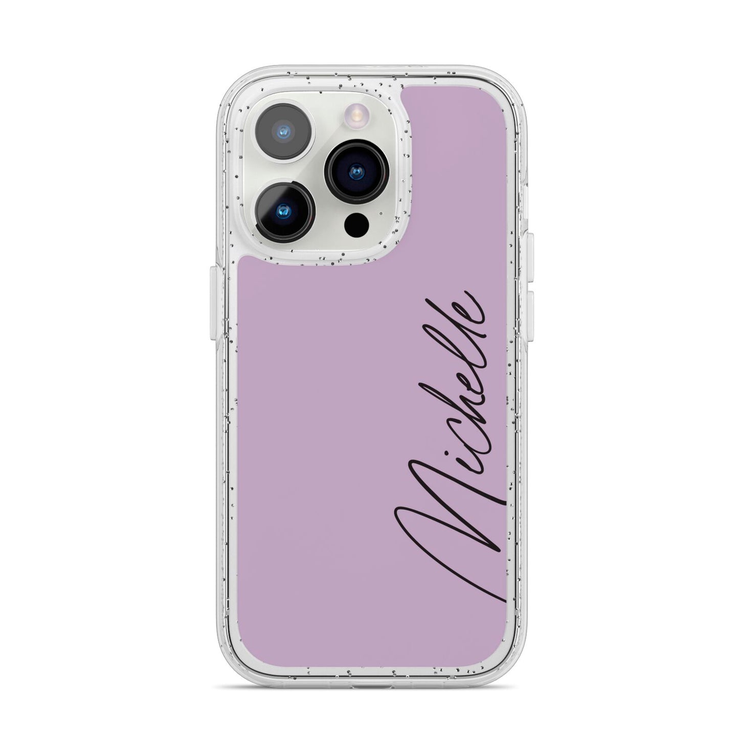 Personalised Lavender Script Name Design iPhone 14 Pro Glitter Tough Case Silver