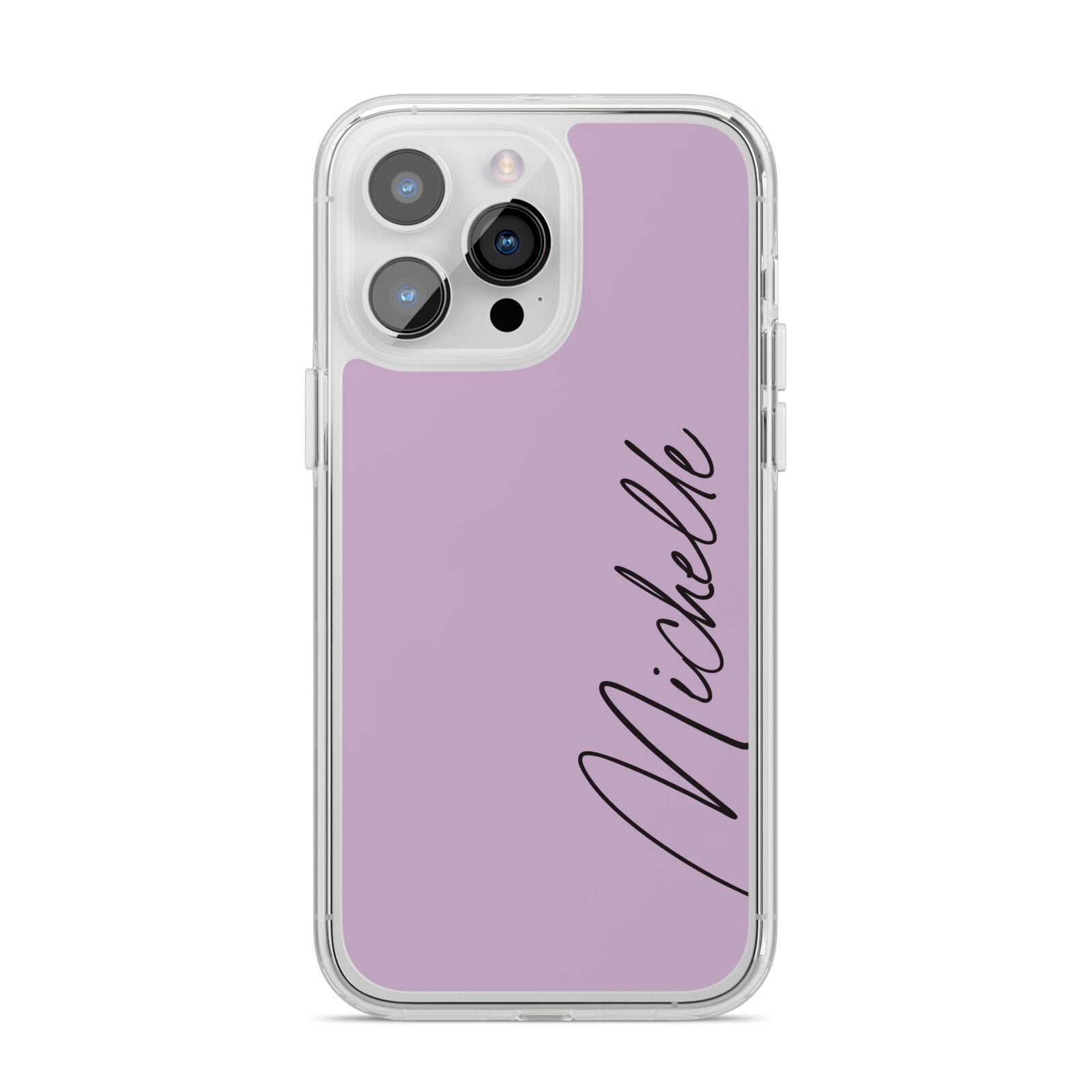 Personalised Lavender Script Name Design iPhone 14 Pro Max Clear Tough Case Silver