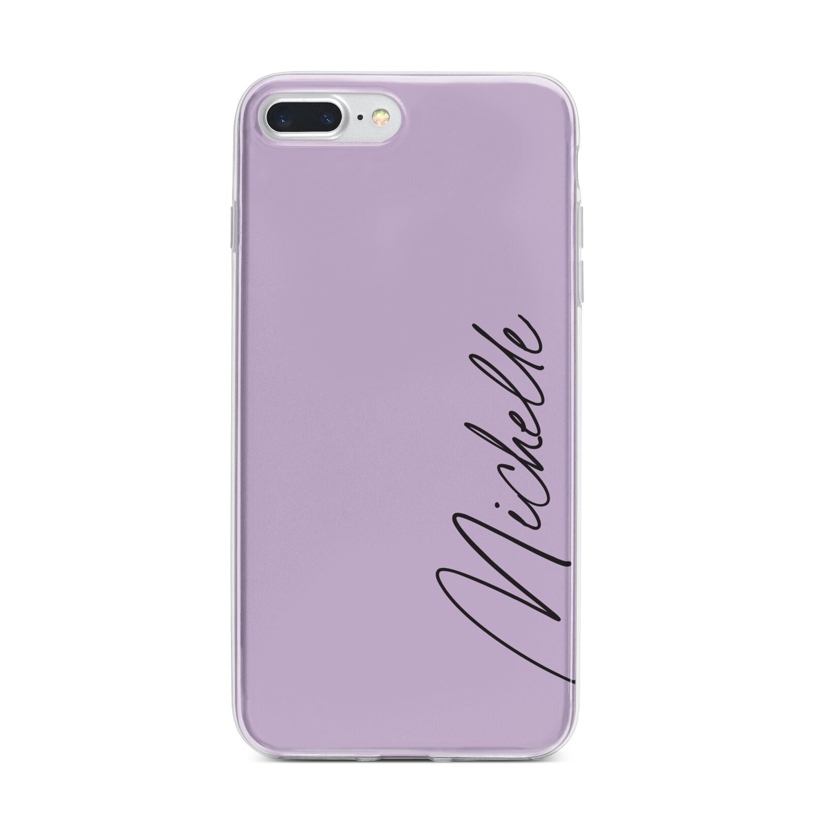 Personalised Lavender Script Name Design iPhone 7 Plus Bumper Case on Silver iPhone