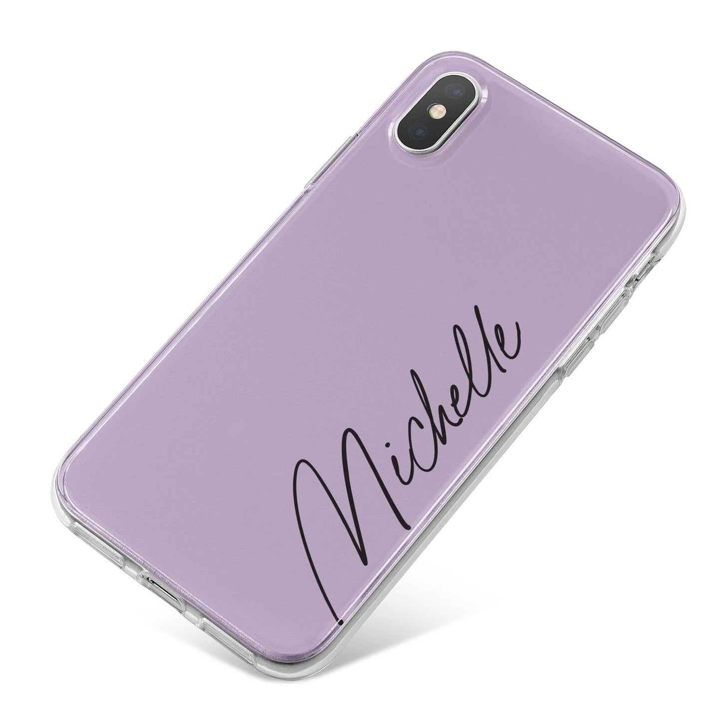 Personalised Lavender Script Name Design iPhone X Bumper Case on Silver iPhone