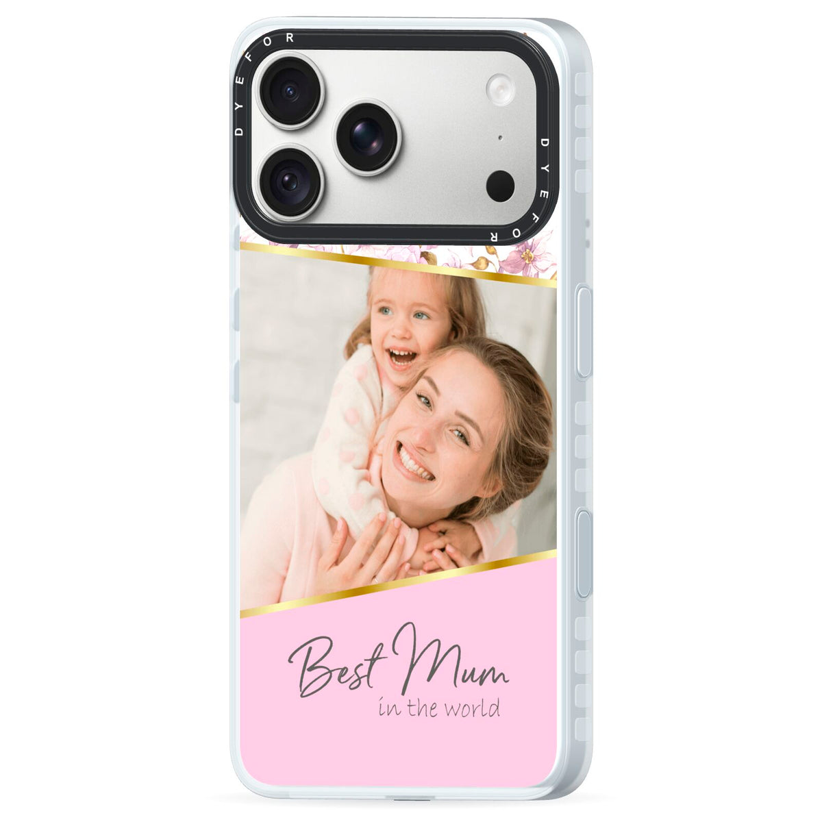 Personalised Love You Mum iPhone 18 Pro Black Impact Pre order Case Side Angle on Silver phone