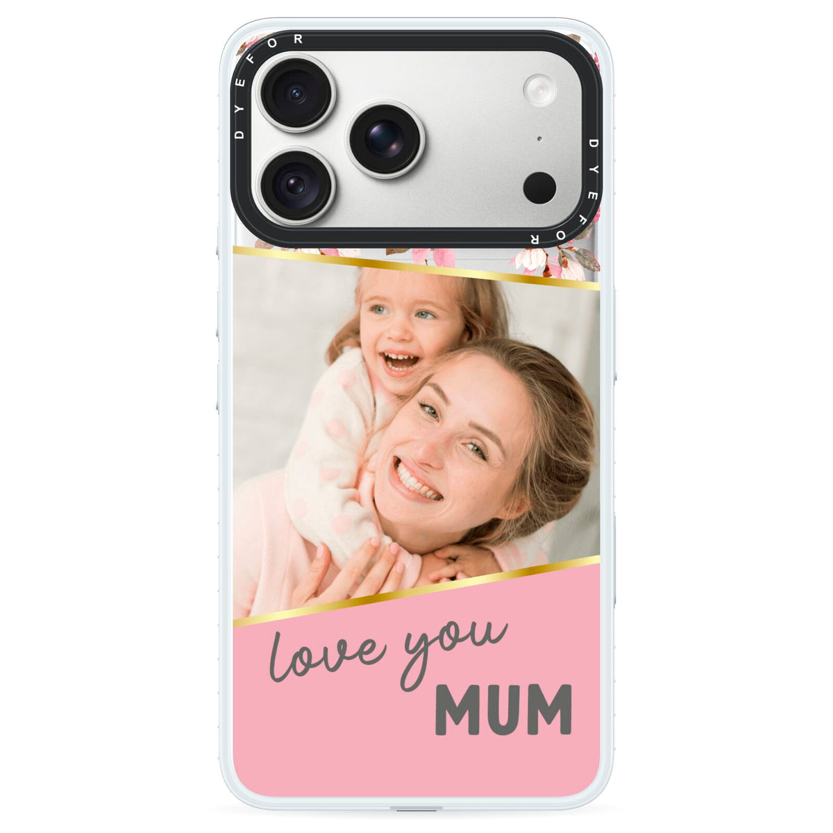 Personalised Love You Mum iPhone 18 Pro Black Impact Pre order Case on Silver phone