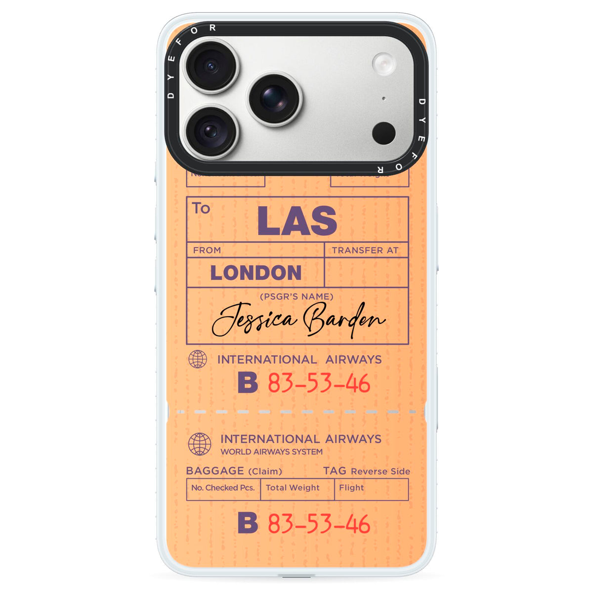 Personalised Luggage Tag iPhone 18 Pro Max Black Impact Pre order Case on Silver phone