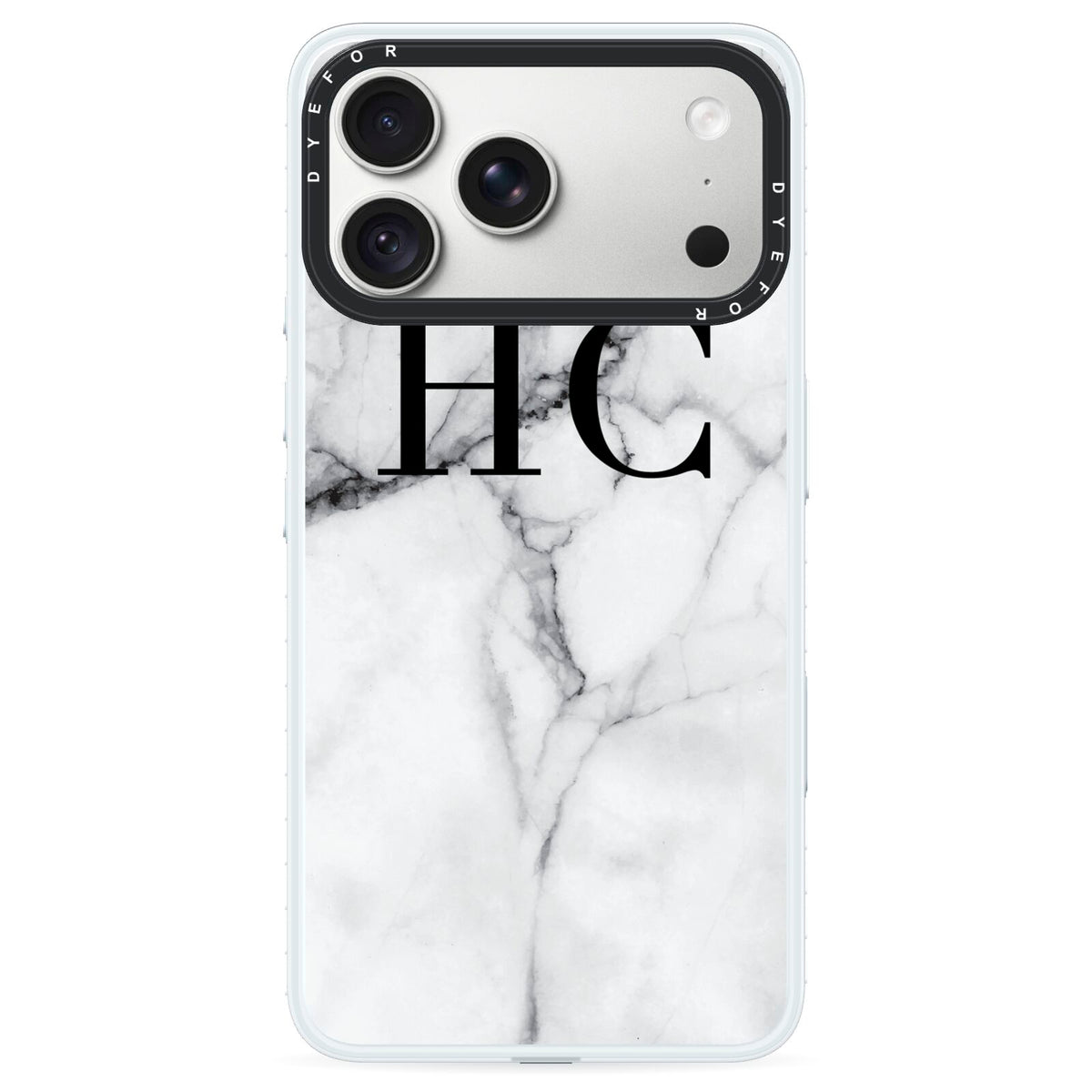Personalised Marble Effect Initials Monogram iPhone 18 Pro Black Impact Pre order Case on Silver phone