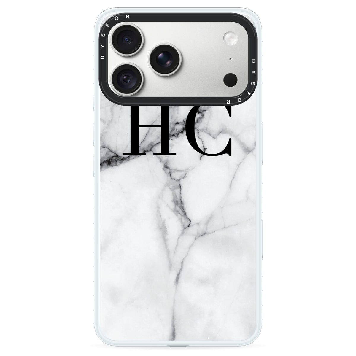 Personalised Marble Effect Initials Monogram iPhone 18 Pro Max Black Impact Pre order Case on Silver phone