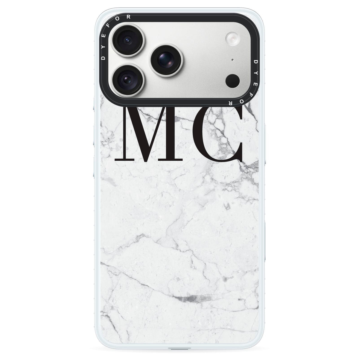 Personalised Marble Initials iPhone 18 Pro Black Impact Pre order Case on Silver phone