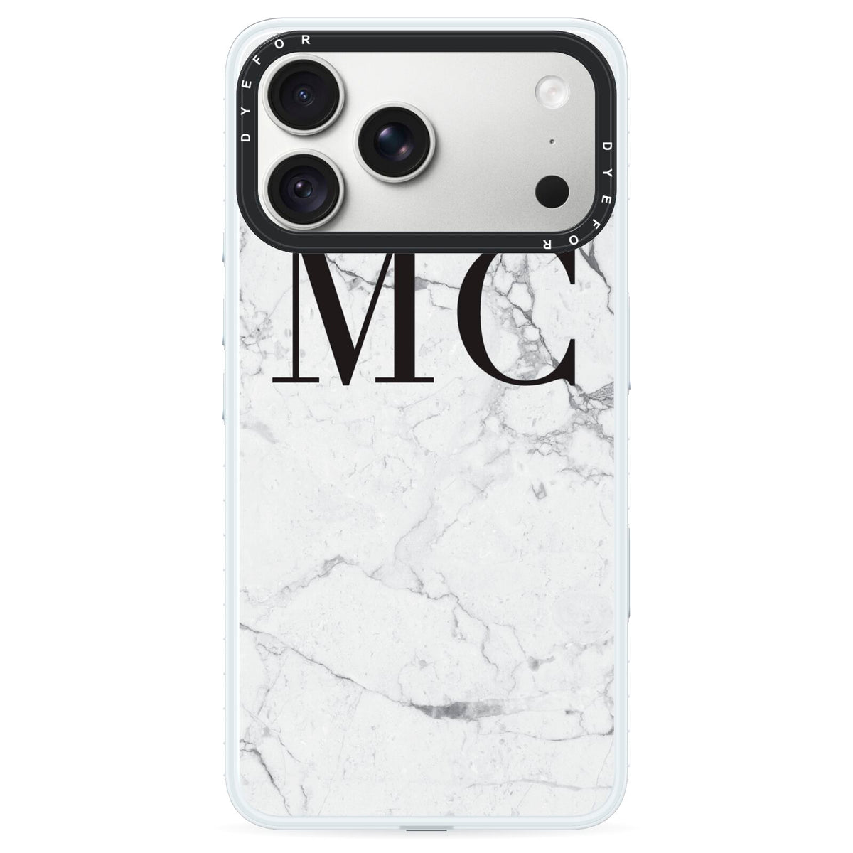 Personalised Marble Initials iPhone 18 Pro Max Black Impact Pre order Case on Silver phone