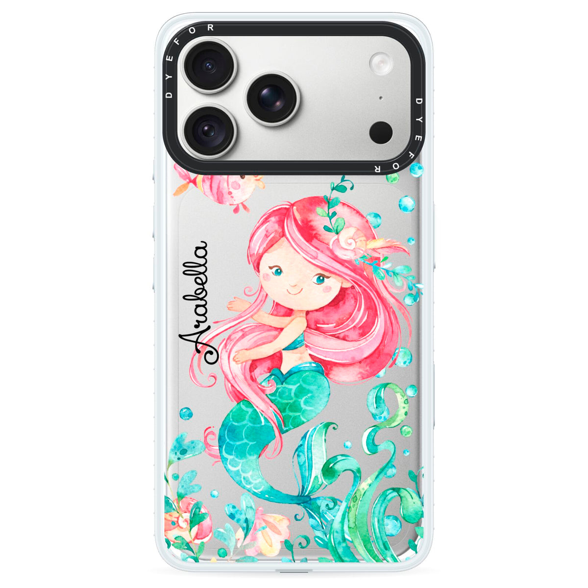 Personalised Mermaid iPhone 18 Pro Black Impact Pre order Case on Silver phone