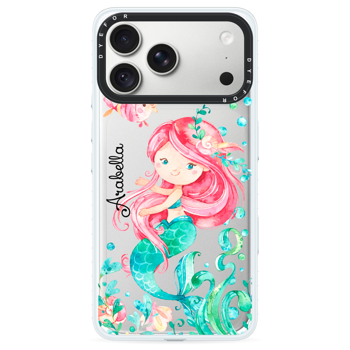 Personalised Mermaid iPhone 18 Pro Max Black Impact Pre order Case on Silver phone