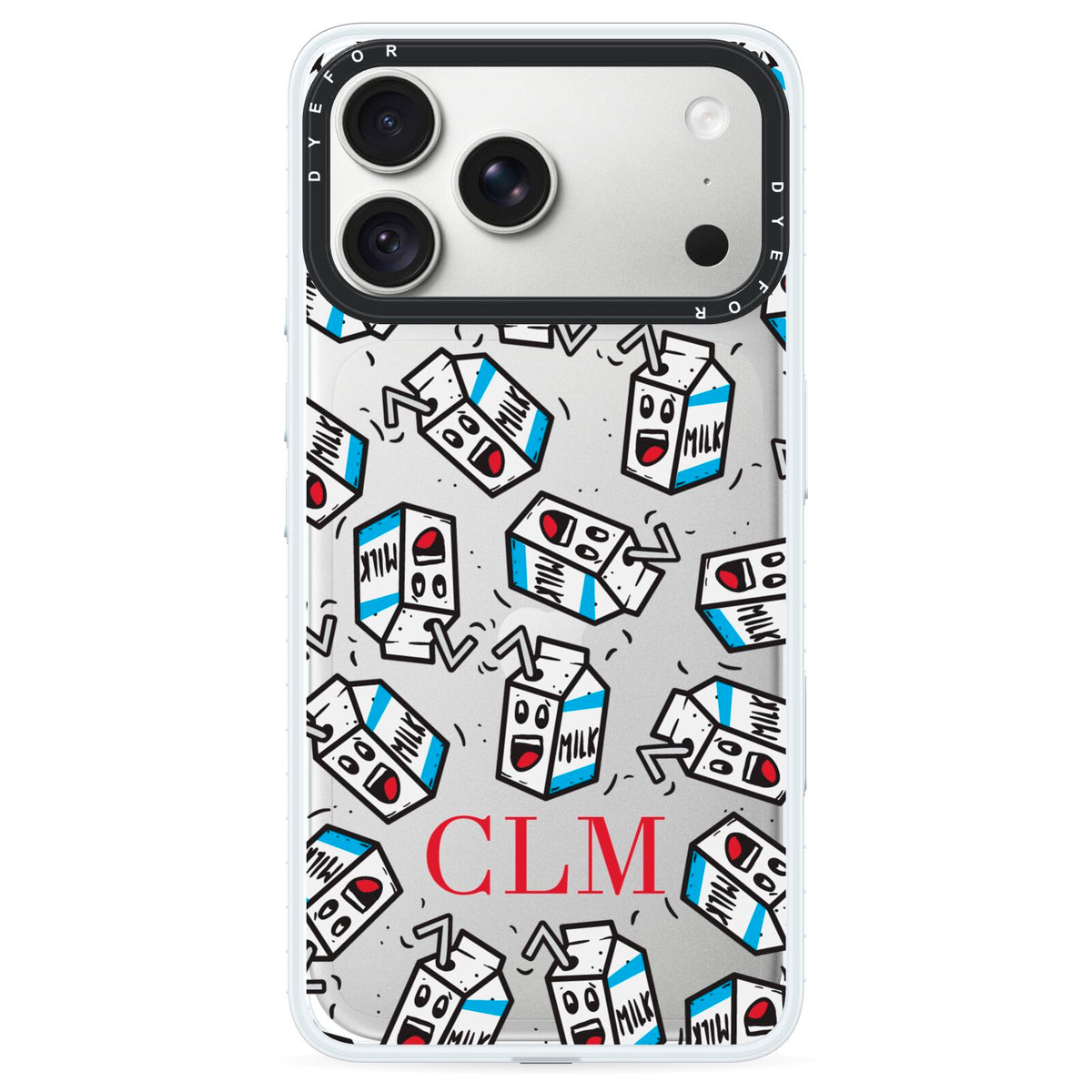 Personalised Milk Carton Initials iPhone 18 Pro Max Black Impact Pre order Case on Silver phone