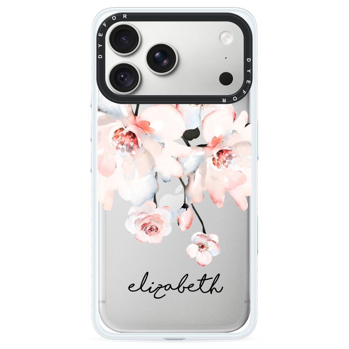 Personalised Name Roses Watercolour iPhone 18 Pro Black Impact Pre order Case on Silver phone