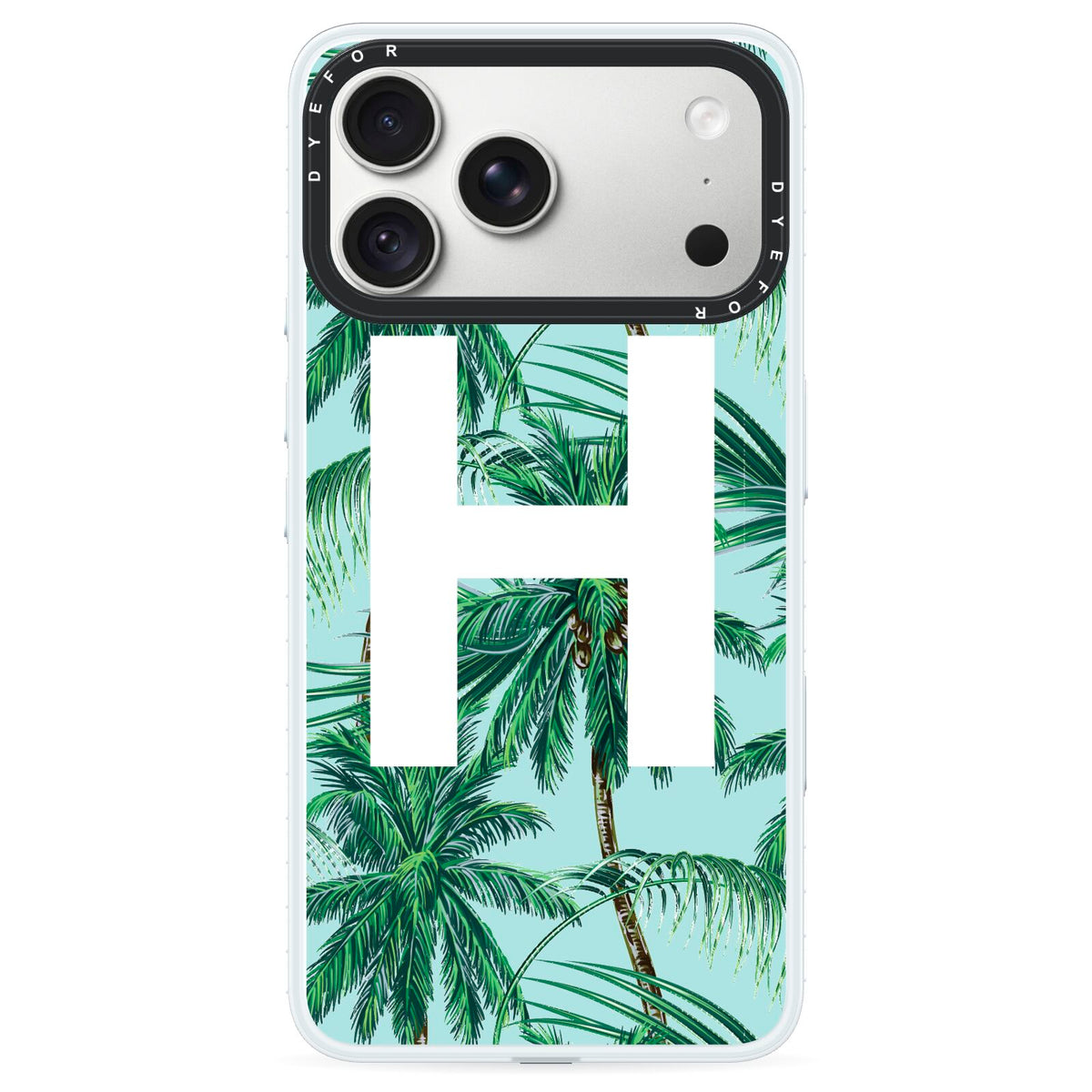 Personalised Palm Tree Tropical iPhone 18 Pro Max Black Impact Pre order Case on Silver phone