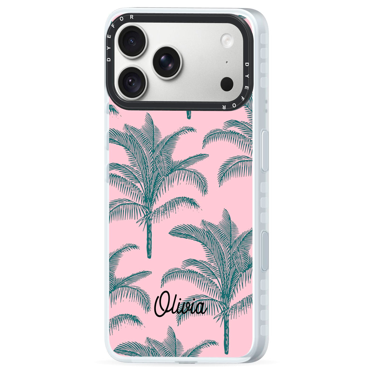 Personalised Palm iPhone 18 Pro Max Black Impact Pre order Case Side Angle on Silver phone