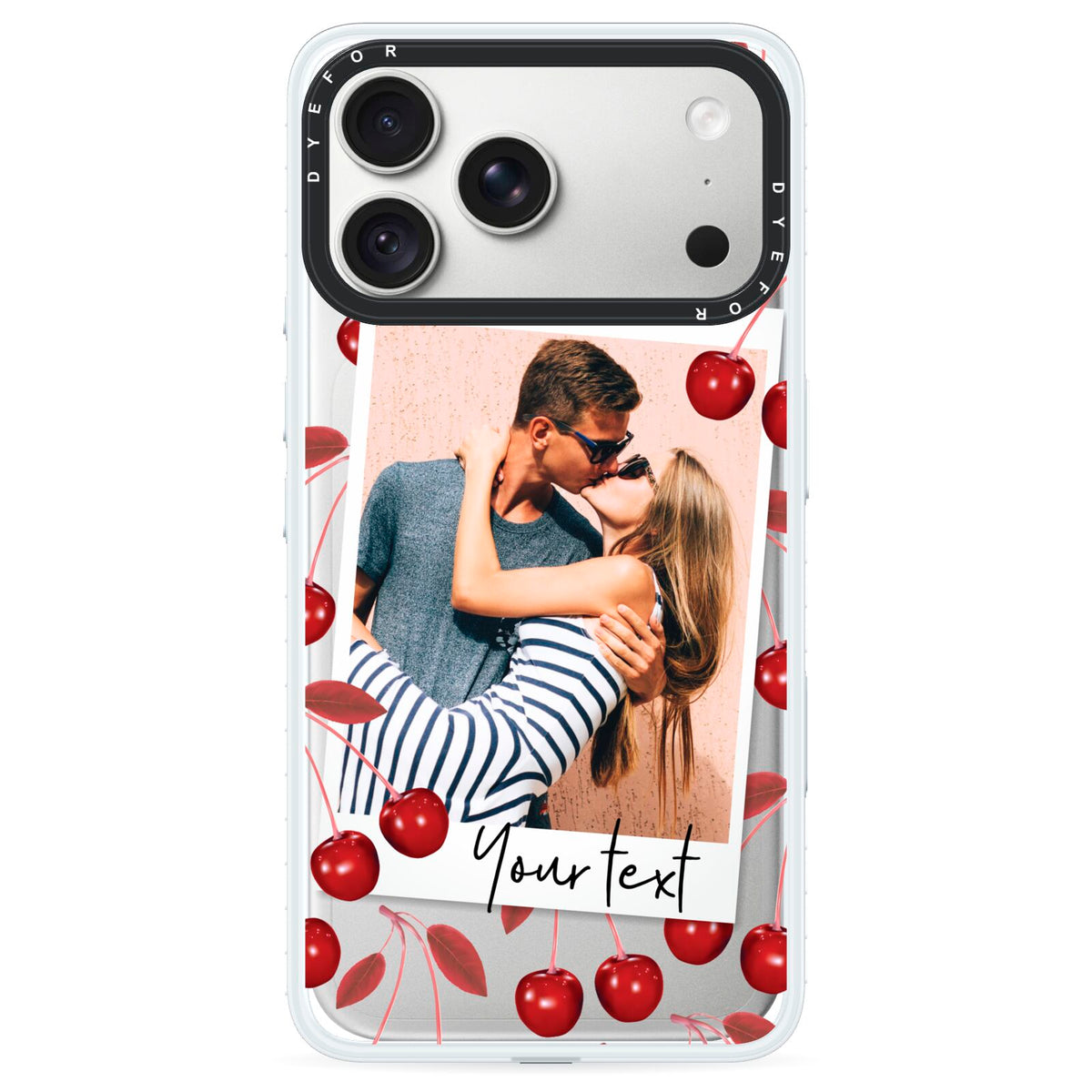 Personalised Photo Cherry iPhone 18 Pro Black Impact Pre order Case on Silver phone