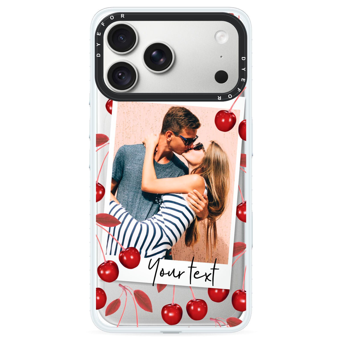 Personalised Photo Cherry iPhone 18 Pro Max Black Impact Pre order Case on Silver phone