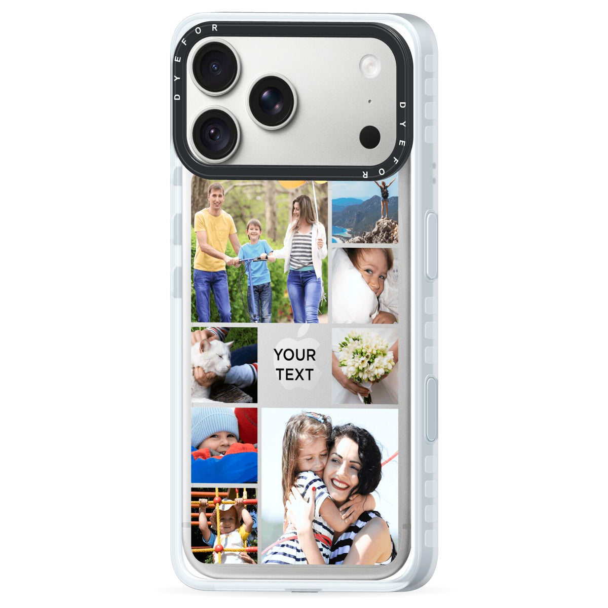 Personalised Photo Grid iPhone 18 Pro Max Black Impact Pre order Case Side Angle on Silver phone