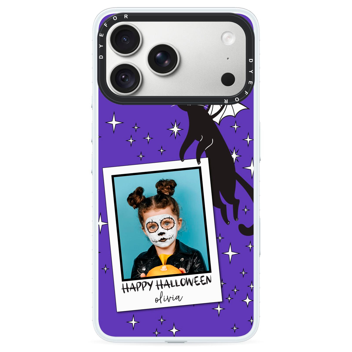 Personalised Photo Halloween iPhone 18 Pro Black Impact Pre order Case on Silver phone