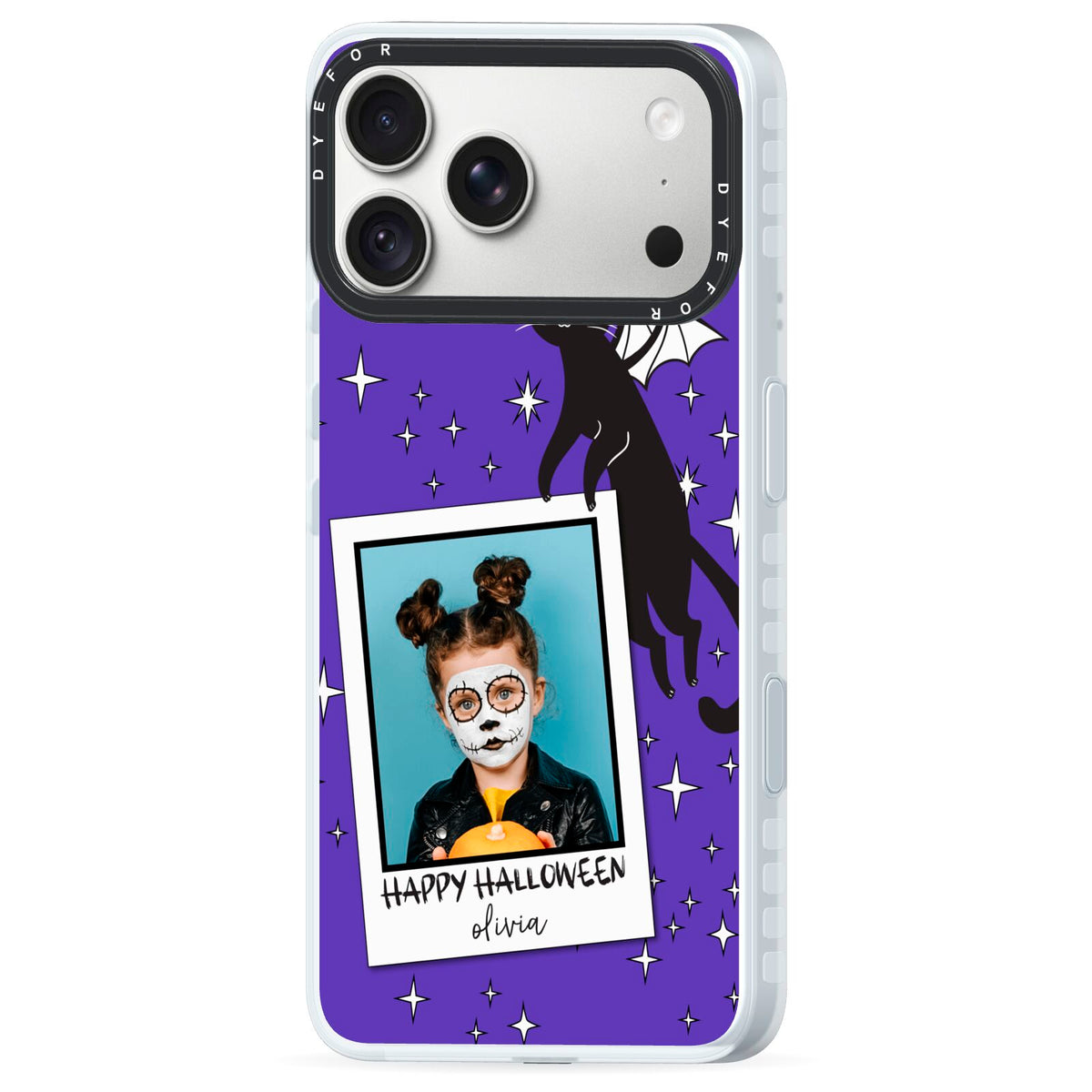 Personalised Photo Halloween iPhone 18 Pro Max Black Impact Pre order Case Side Angle on Silver phone
