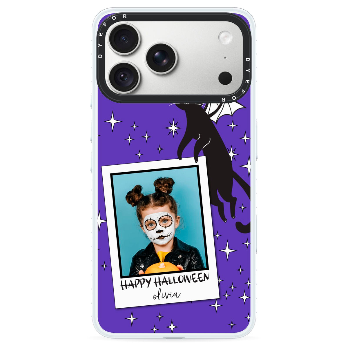 Personalised Photo Halloween iPhone 18 Pro Max Black Impact Pre order Case on Silver phone