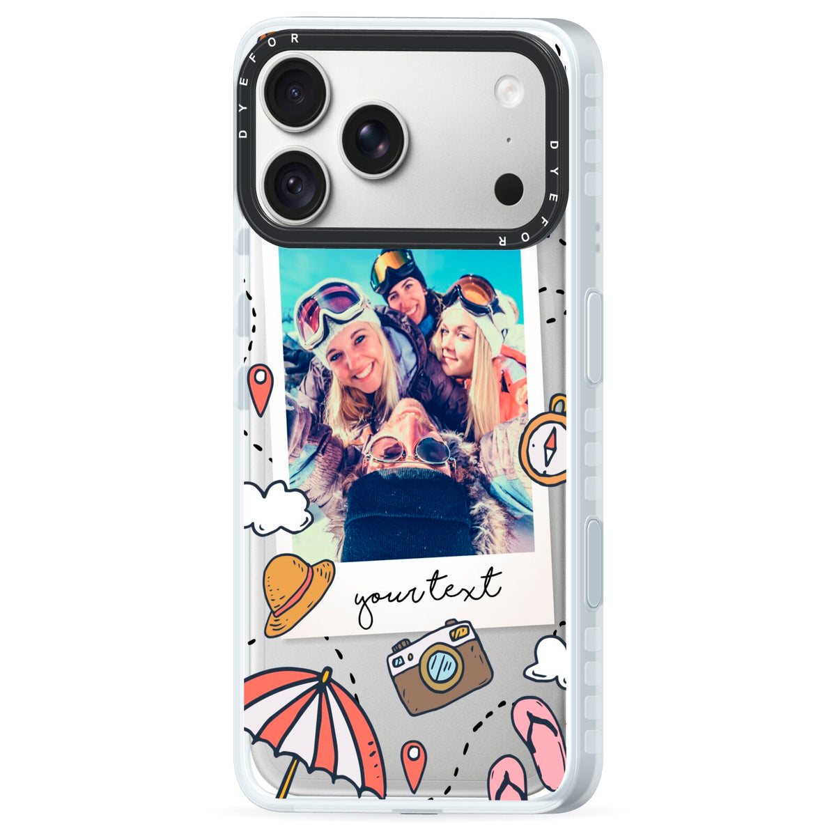 Personalised Photo Holiday iPhone 18 Pro Black Impact Pre order Case Side Angle on Silver phone