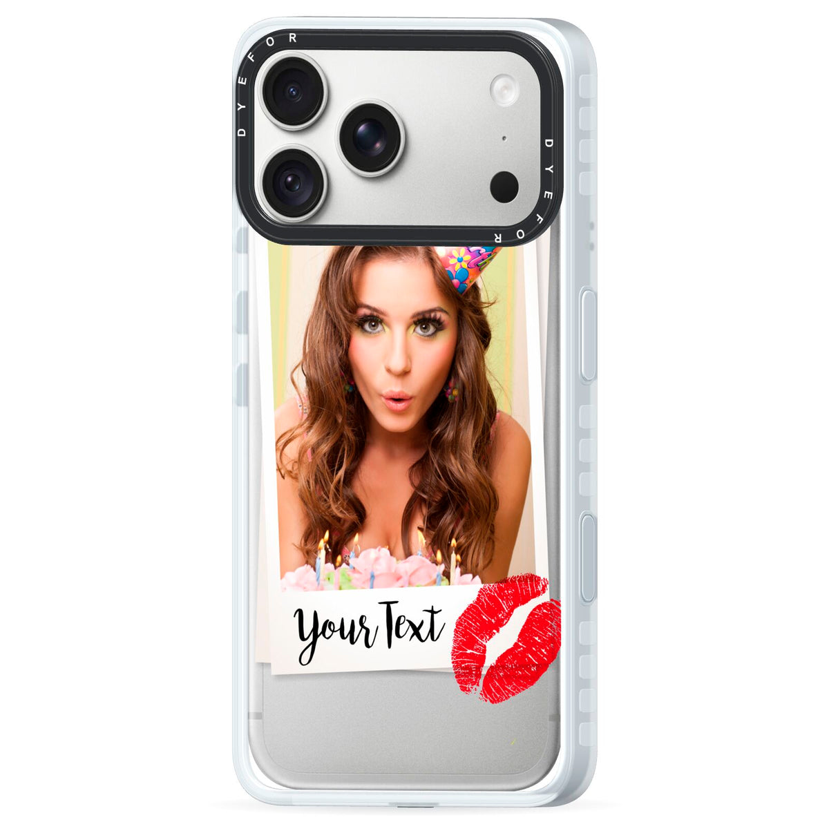Personalised Photo Kiss iPhone 18 Pro Max Black Impact Pre order Case Side Angle on Silver phone