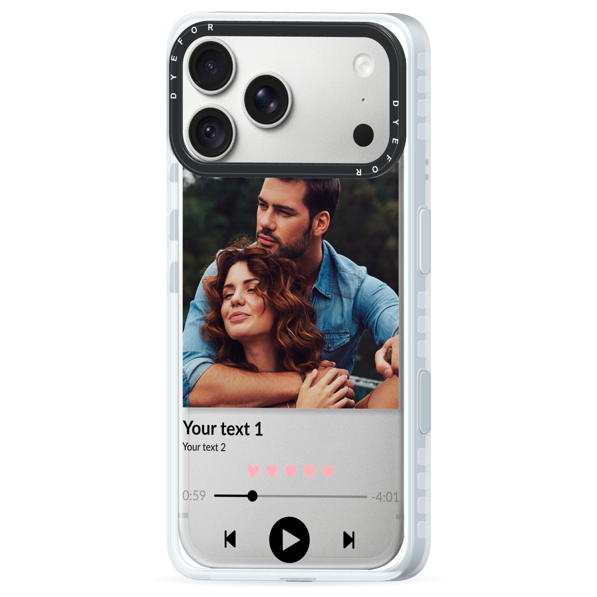 Personalised Photo Music iPhone 18 Pro Black Impact Pre order Case Side Angle on Silver phone