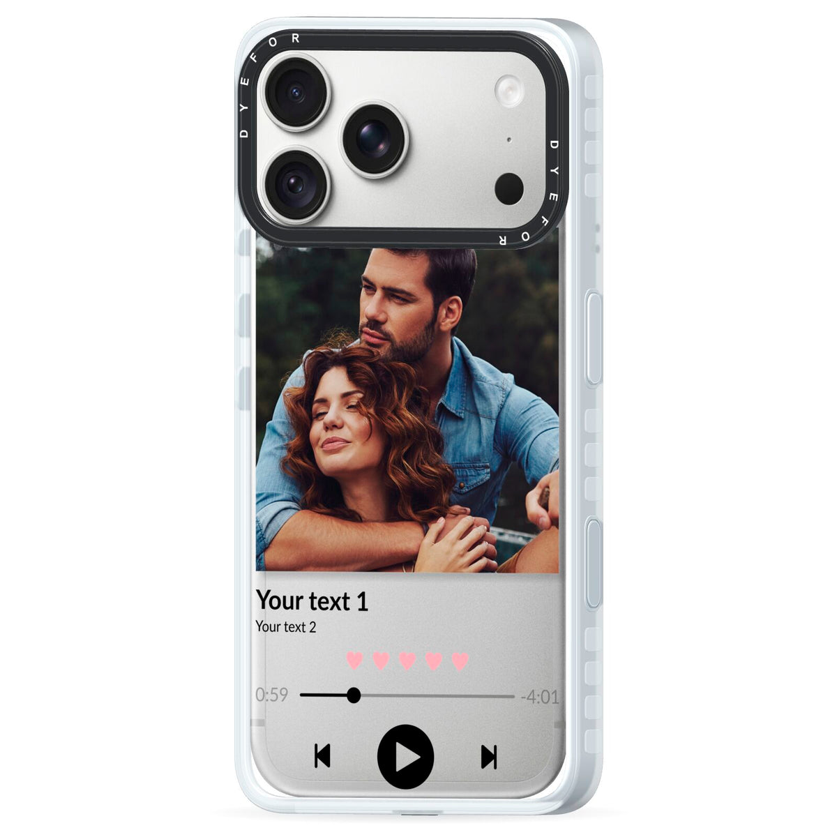 Personalised Photo Music iPhone 18 Pro Max Black Impact Pre order Case Side Angle on Silver phone