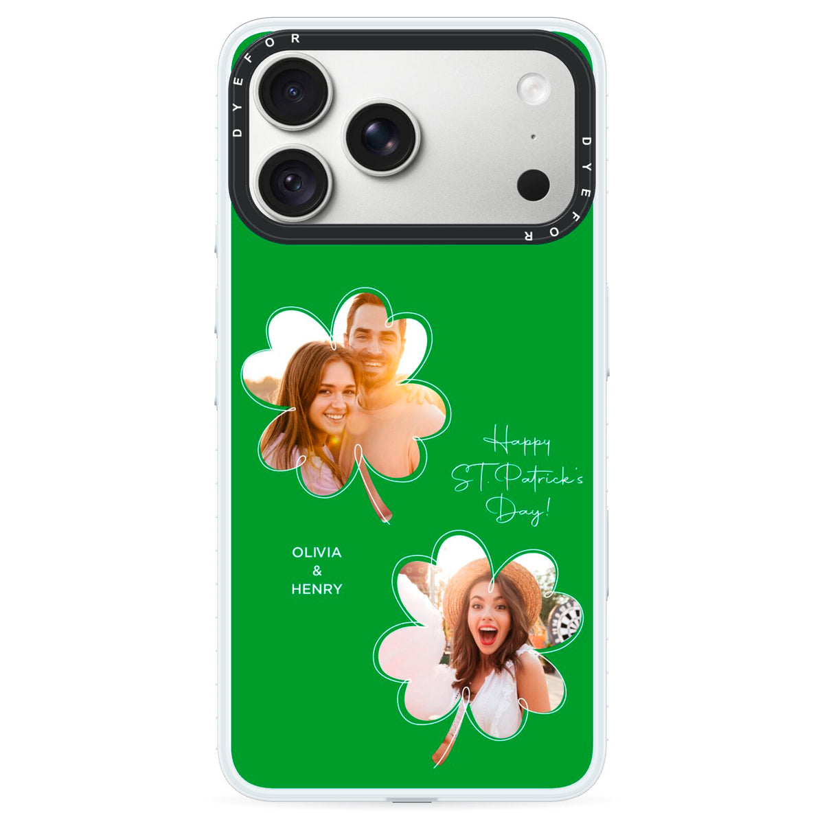 Personalised Photo St Patricks Day iPhone 18 Pro Max Black Impact Pre order Case on Silver phone