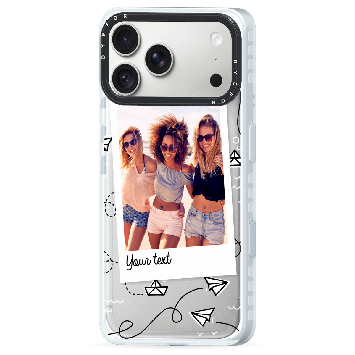 Personalised Photo Travel iPhone 18 Pro Black Impact Pre order Case Side Angle on Silver phone